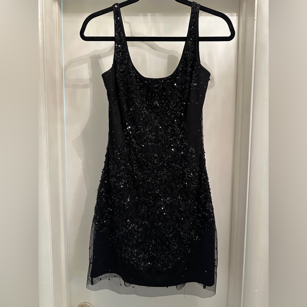 Adrianna Papell Black Sequin Sheath Mini Dress